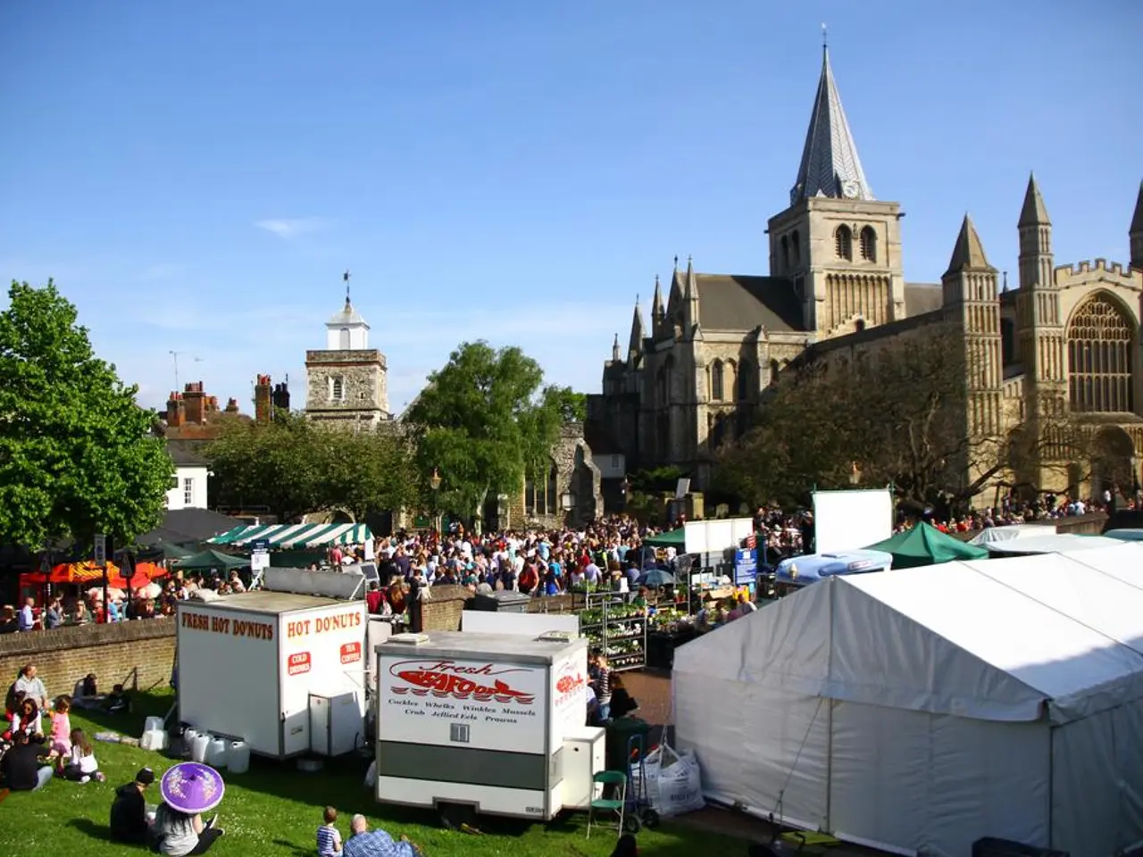 In the picture we can see some historical buildings near to it there are some trees, and behind the...