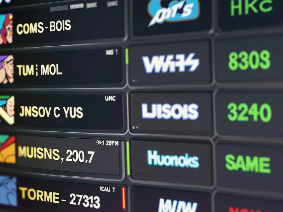 Monitor displaying assorted stock market indicators.