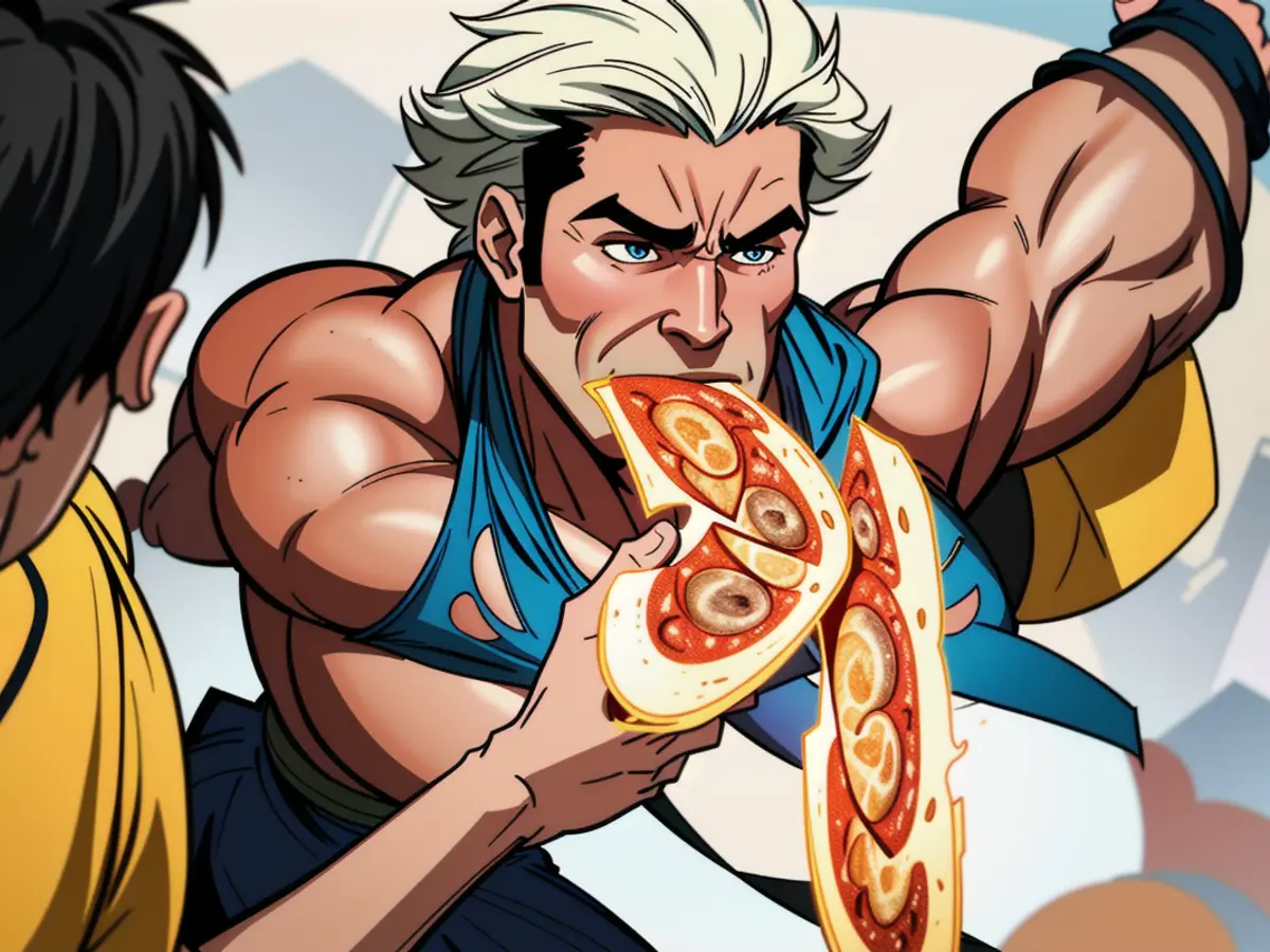 Individuals indulging in a pizza feast.