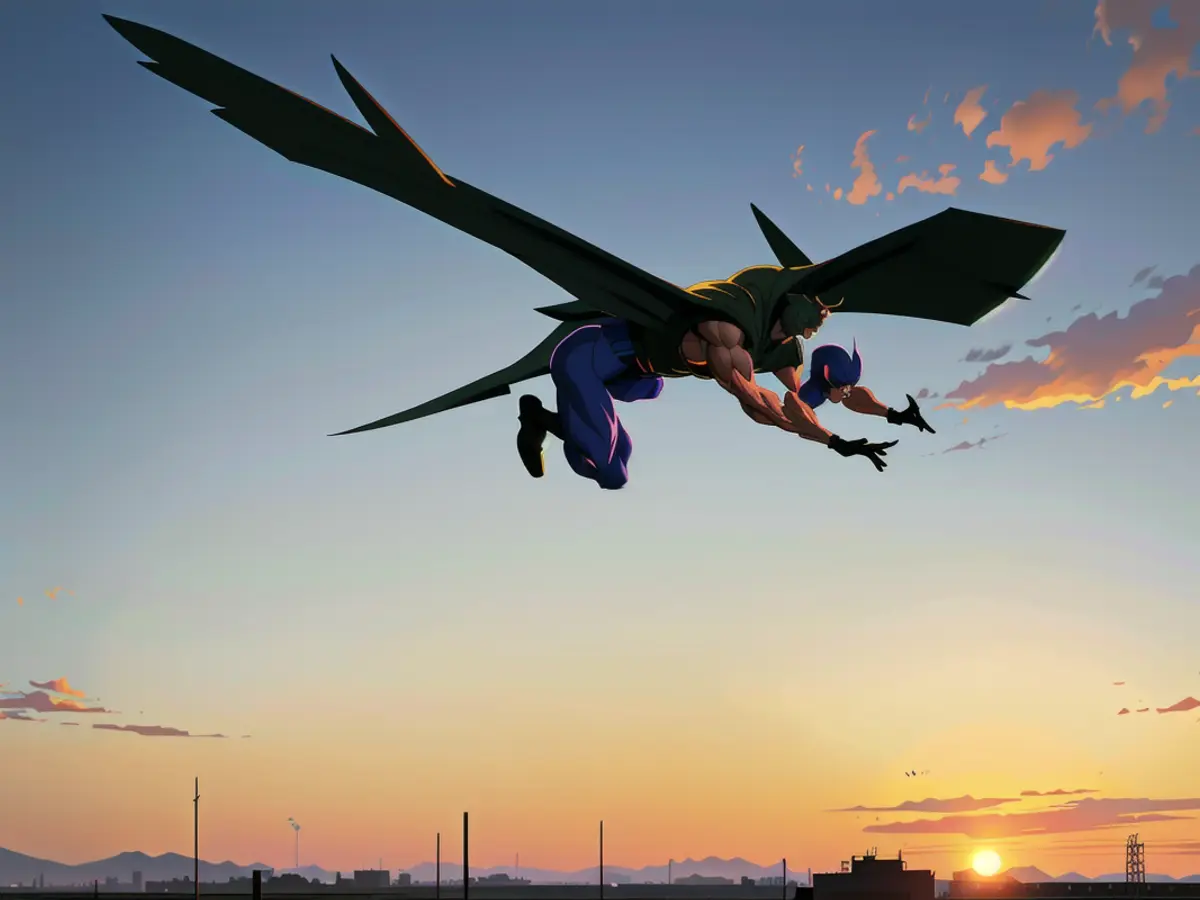 Airborne military surveillance drone during twilight hours.