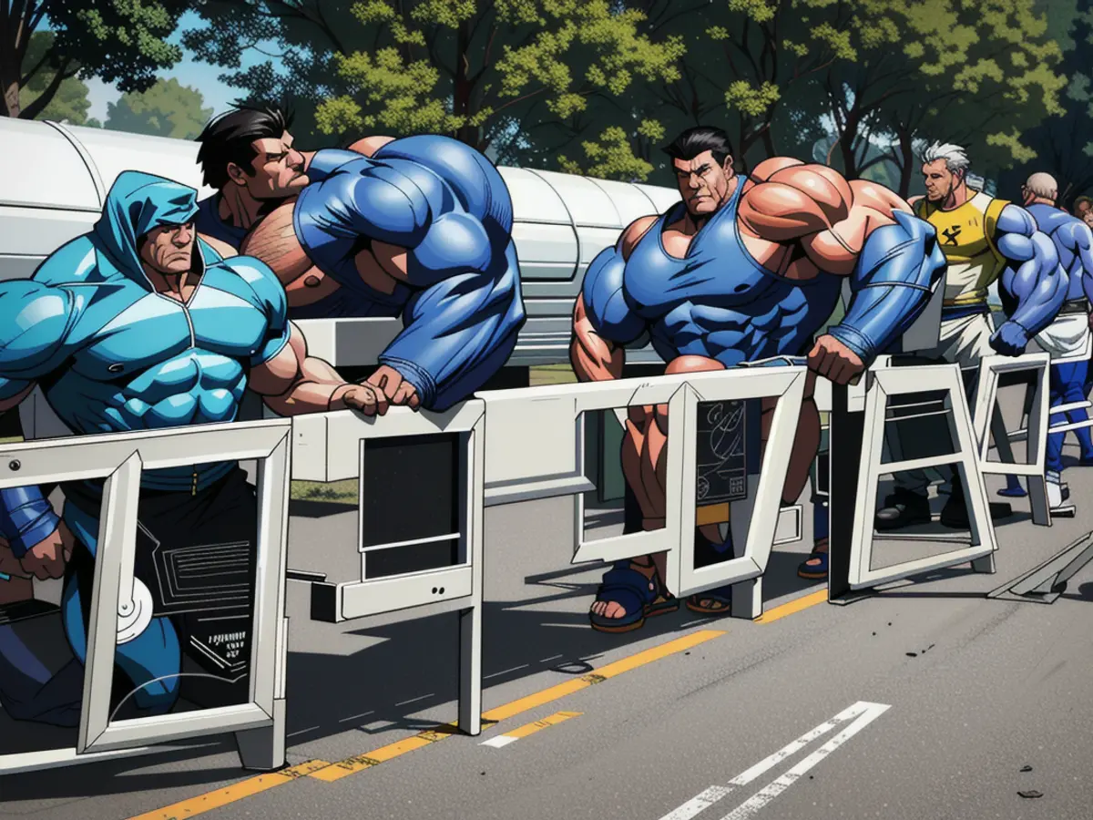 Unveiled depiction: Capitol Riot participant, identified as Gabriel Acosta, arrested for his alleged role in the breach. Traton AG, encompassing MAN, Scania, the American firm International, and Volkswagen's commercial vehicle division, saw a significant 38% dip in net profits during the first quarter compared to last year's figures.